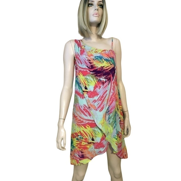 𝅺BCBG MaxAzria Alyssa Dress Draped One Shoulder Shift - Picture 3 of 13